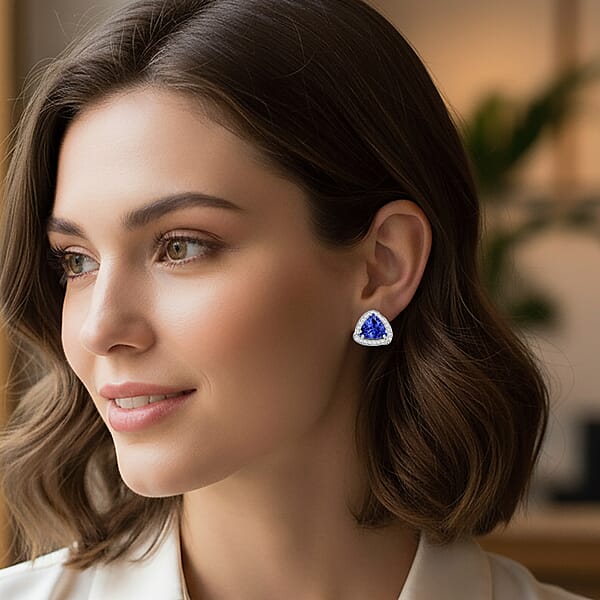 Certified & Appraised Rhapsody 950 Platinum AAAA Tanzanite And E-F VS Diamond Stud Earrings 4.75 Grams 4.00 Ctw