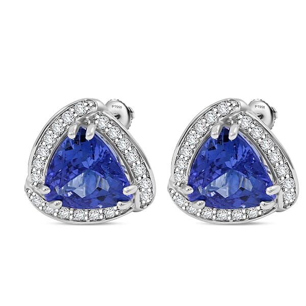 Certified & Appraised Rhapsody 950 Platinum AAAA Tanzanite And E-F VS Diamond Stud Earrings 4.75 Grams 4.00 Ctw