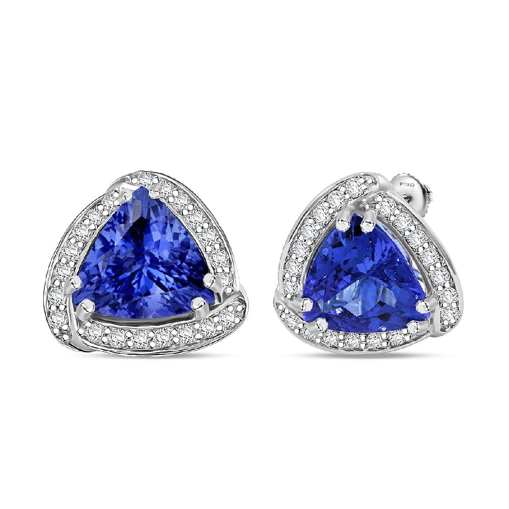 Certified & Appraised Rhapsody 950 Platinum AAAA Tanzanite and E-F VS Diamond Stud Earrings 4.75 Grams 4.00 ctw