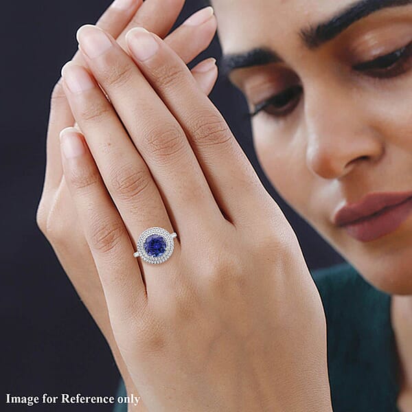 Certified & Appraised Rhapsody 950 Platinum AAAA Tanzanite Diamond (E-F VS) (0.38 Cts) Ring (7.10 G) 3.50 Ctw