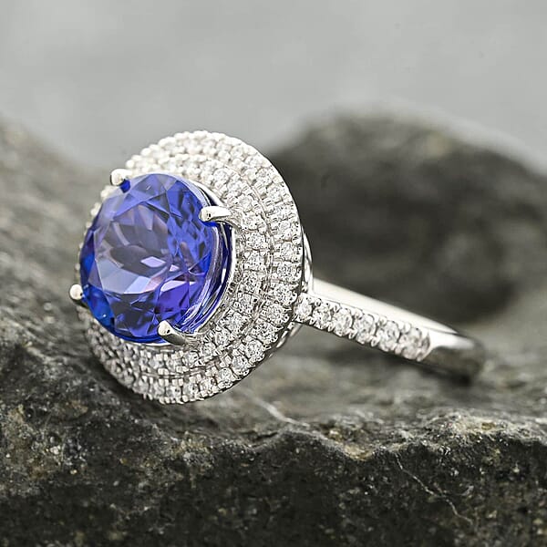 Certified & Appraised Rhapsody 950 Platinum AAAA Tanzanite And E-F VS Diamond Ring 7.10 Grams 3.50 Ctw