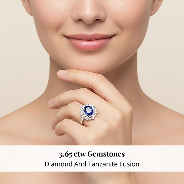Certified & Appraised Rhapsody 950 Platinum AAAA Tanzanite Diamond (E-F VS) (0.56 Cts) Ring (7.80 G) 3.65 Ctw