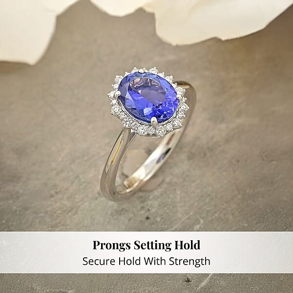 Certified & Appraised Rhapsody 950 Platinum AAAA Tanzanite Diamond (E-F VS) (0.21 Cts) Ring (6.20 G) 2.25 Ctw