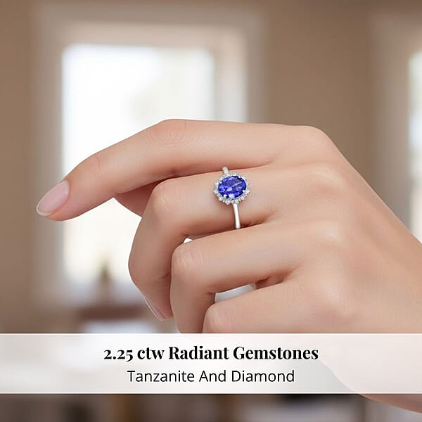 Certified & Appraised Rhapsody 950 Platinum AAAA Tanzanite Diamond (E-F VS) (0.21 Cts) Ring (6.20 G) 2.25 Ctw