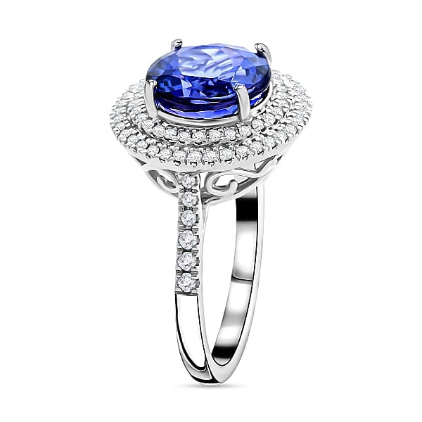 Certified & Appraised Rhapsody 950 Platinum AAAA Tanzanite Diamond (E-F VS) (0.38 Cts) Ring (7.10 G) 3.50 Ctw