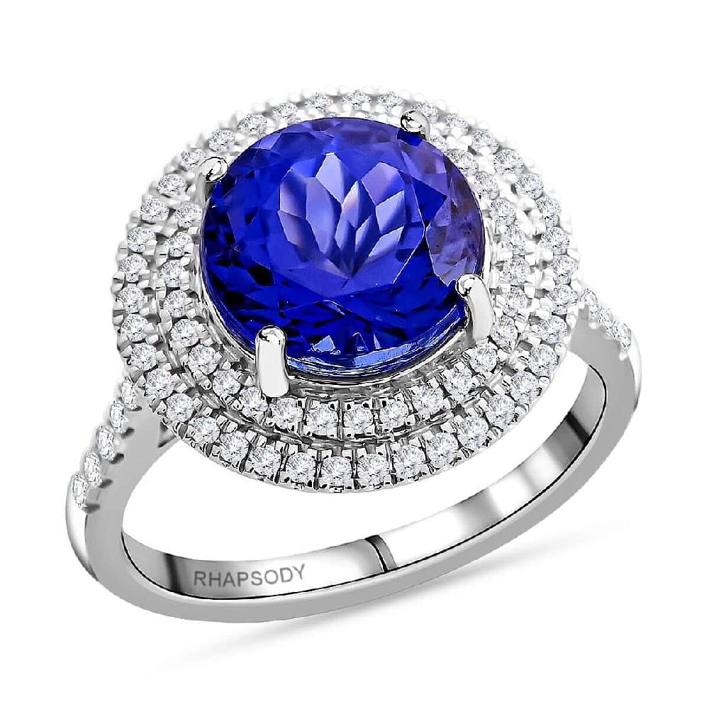 Certified & Appraised Rhapsody 950 Platinum AAAA Tanzanite Diamond (E-F VS) (0.38 cts) Ring (7.10 g) 3.50 ctw