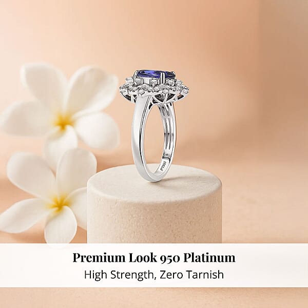 Certified & Appraised Rhapsody 950 Platinum AAAA Tanzanite Diamond (E-F VS) (0.56 Cts) Ring (7.80 G) 3.65 Ctw