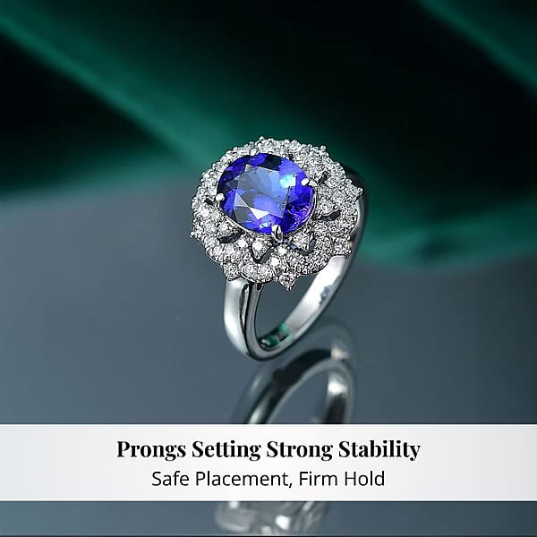 Certified & Appraised Rhapsody 950 Platinum AAAA Tanzanite Diamond (E-F VS) (0.56 Cts) Ring (7.80 G) 3.65 Ctw