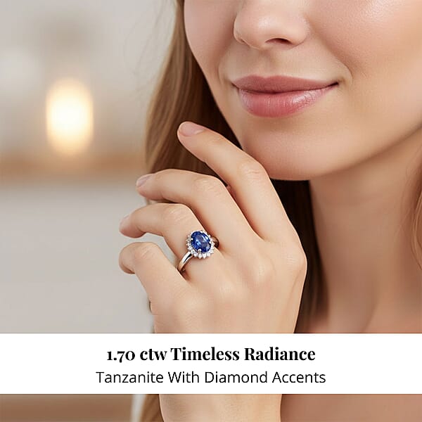 Certified & Appraised Rhapsody 950 Platinum AAAA Tanzanite Diamond (E-F VS) Sunburst Ring (5.50 G) (Del. In 10-15 Days) 1.70 Ctw