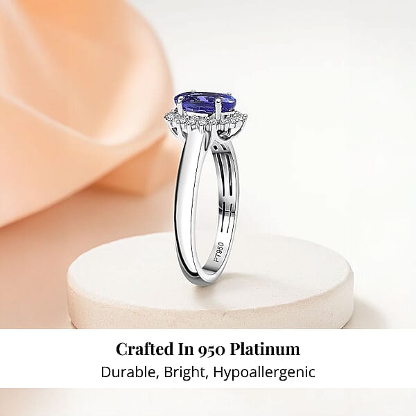 Certified & Appraised Rhapsody 950 Platinum AAAA Tanzanite Diamond (E-F VS) Sunburst Ring (5.50 G) (Del. In 10-15 Days) 1.70 Ctw
