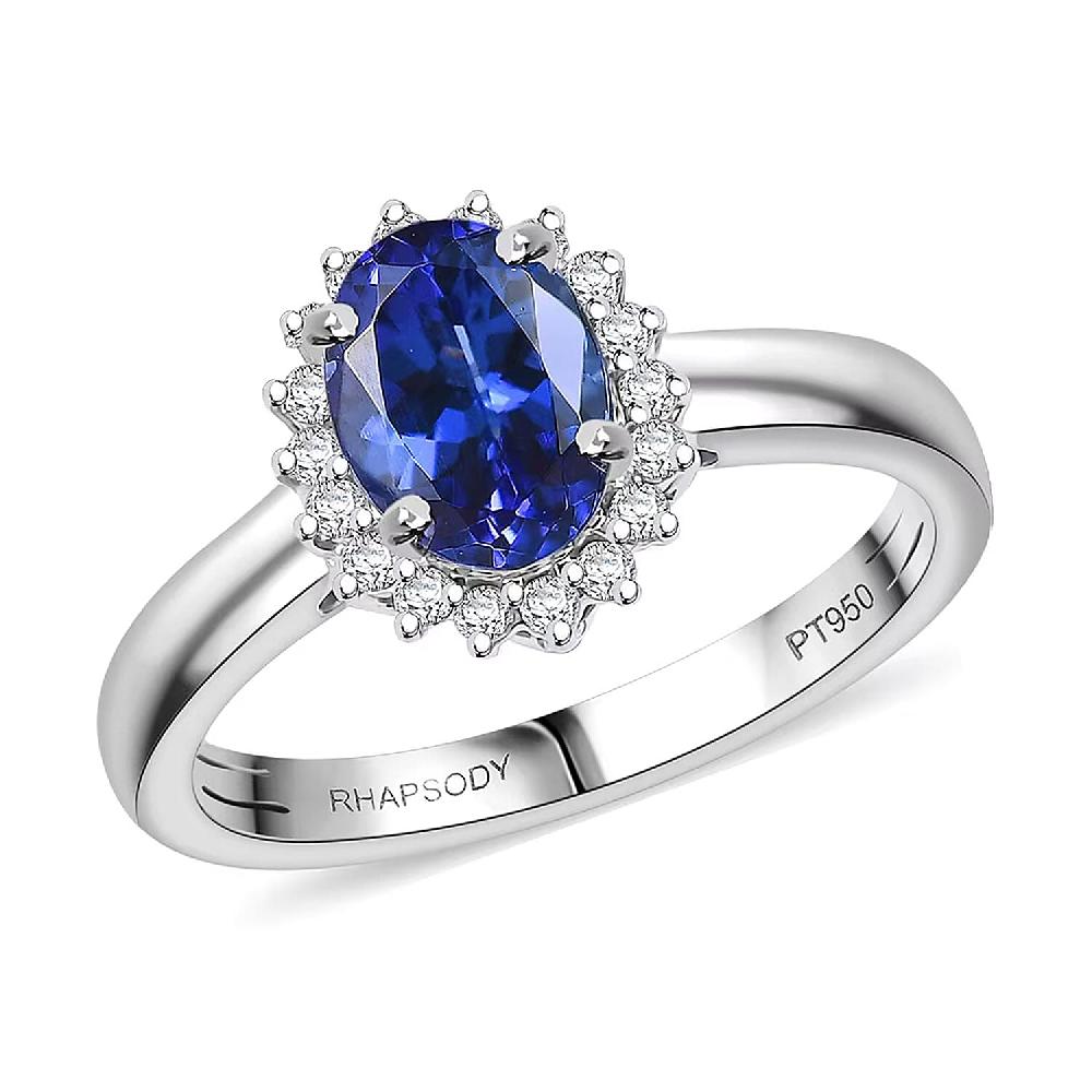 Certified & Appraised Rhapsody 950 Platinum AAAA Tanzanite Diamond (E-F VS) Sunburst Ring (5.50 g) (Del. in 10-15 Days) 1.70 ctw