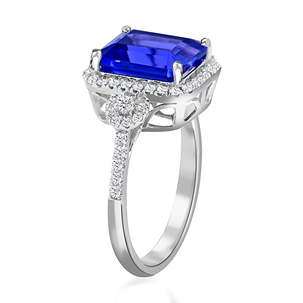 Certified & Appraised Rhapsody 950 Platinum AAAA Tanzanite And E-F VS Diamond Ring 5.80 Grams 3.85 Ctw (Del. In 10-15 Days)