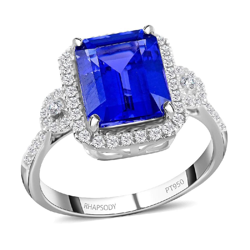 Certified & Appraised Rhapsody 950 Platinum AAAA Tanzanite and E-F VS Diamond Ring 5.80 Grams 3.85 ctw (Del. in 10-15 Days)