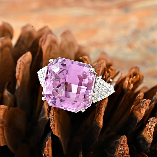 Certified & Appraised Rhapsody 950 Platinum Asscher Cut AAAA Patroke Kunzite And E-F VS Diamond Ring 7.75 Grams 19.50 Ctw