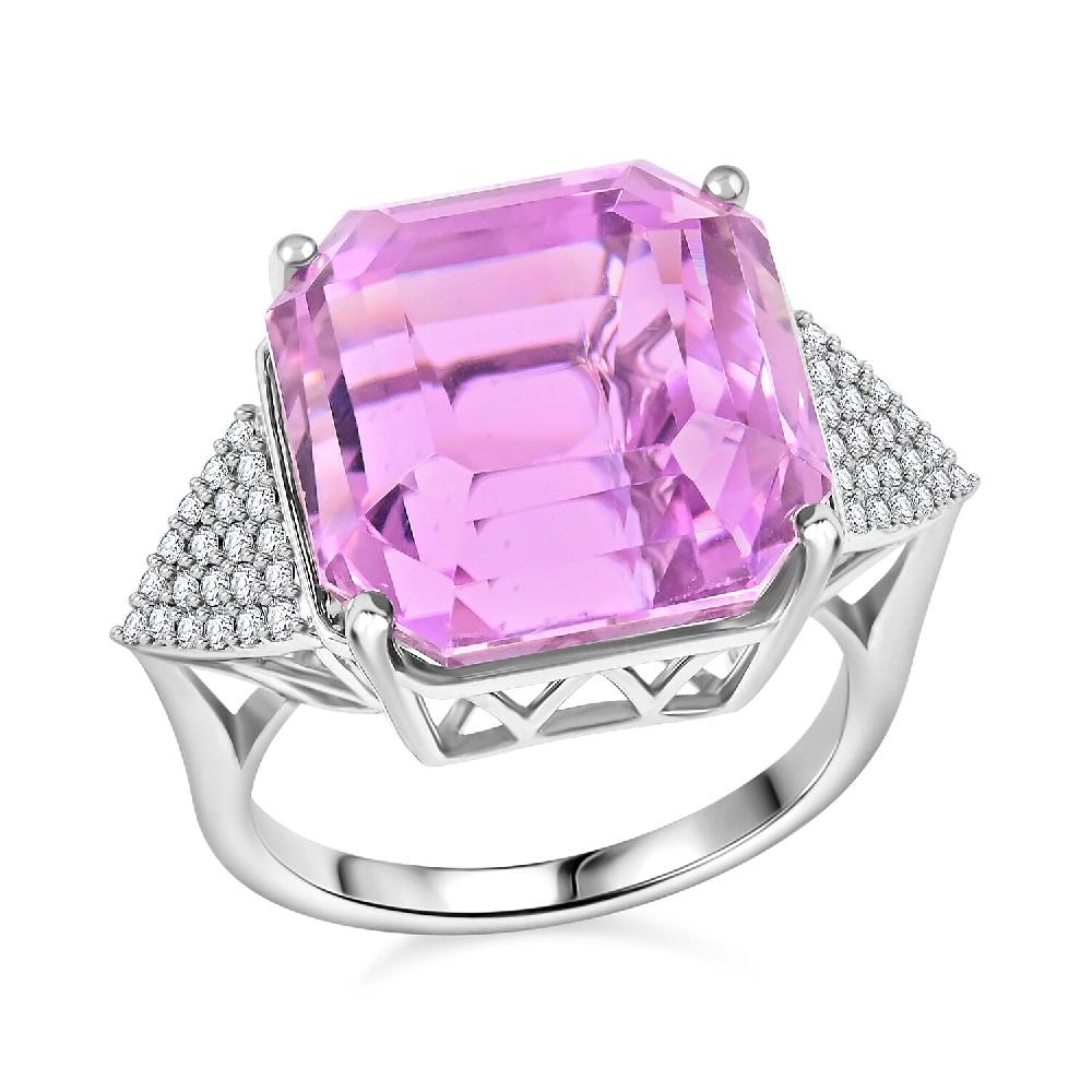 Certified & Appraised Rhapsody 950 Platinum Asscher Cut AAAA Patroke Kunzite and E-F VS Diamond Ring 7.75 Grams 19.50 ctw