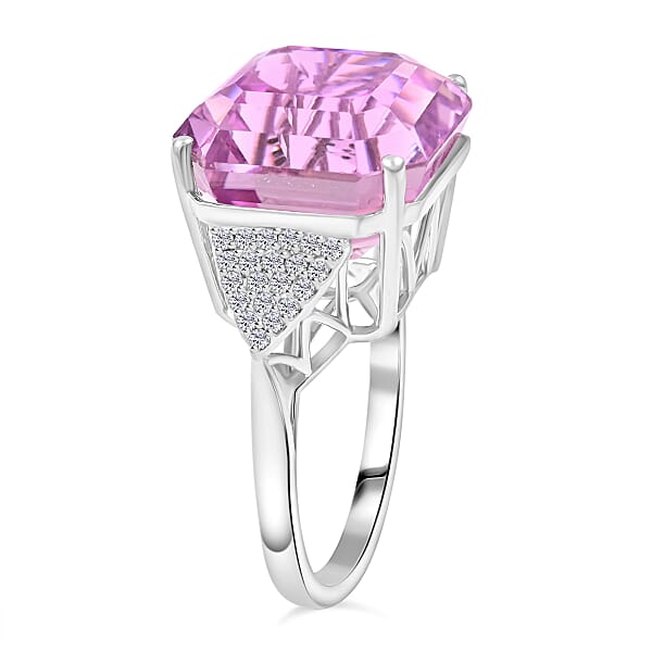 Certified & Appraised Rhapsody 950 Platinum Asscher Cut AAAA Patroke Kunzite And E-F VS Diamond Ring 7.75 Grams 19.50 Ctw