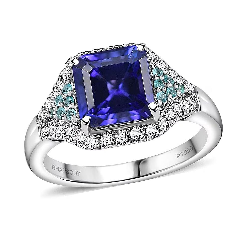 Certified & Appraised Rhapsody 950 Platinum Asscher Cut AAAA Tanzanite Paraiba Tourmaline Diamond (E-F VS) (0.34 cts) Ring (6.45 g) 3.37 ctw