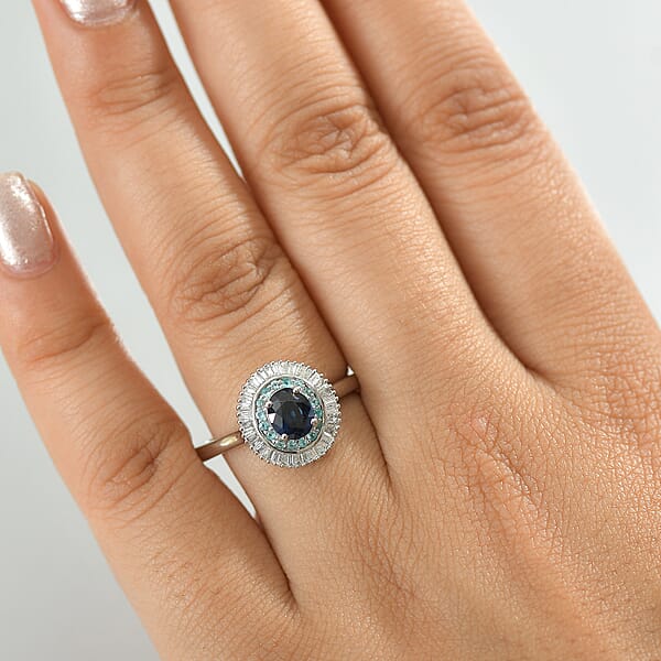 Certified & Appraised Rhapsody AAA Ceylon Blue Sapphire Paraiba Tourmaline And E-F VS2 Diamond 1.50 Ctw Ring In 950 Platinum