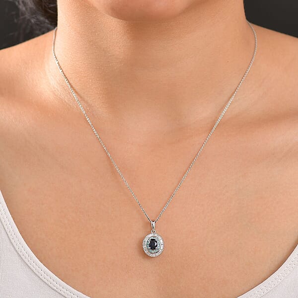 Certified & Appraised Rhapsody AAA Ceylon Blue Sapphire Paraiba Tourmaline And Diamond E-F VS2 1.50 Ctw Pendant Necklace In 950 Platinum 20 Inches