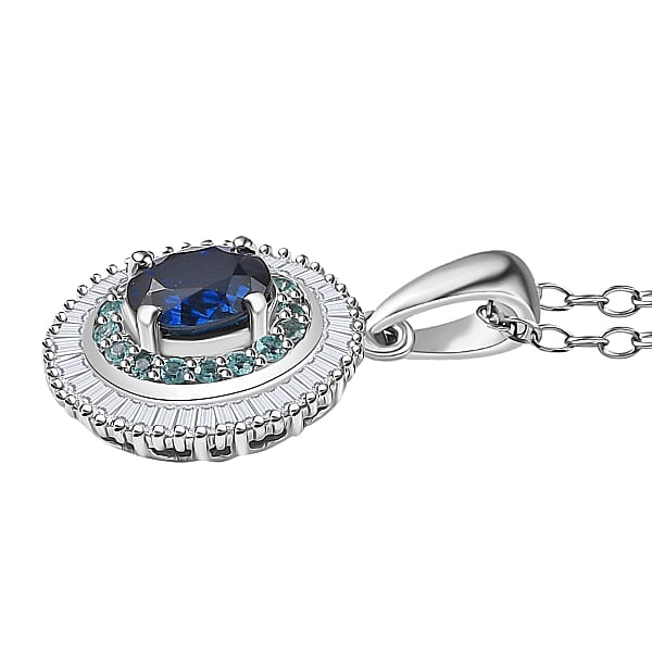 Certified & Appraised Rhapsody AAA Ceylon Blue Sapphire Paraiba Tourmaline And Diamond E-F VS2 1.50 Ctw Pendant Necklace In 950 Platinum 20 Inches