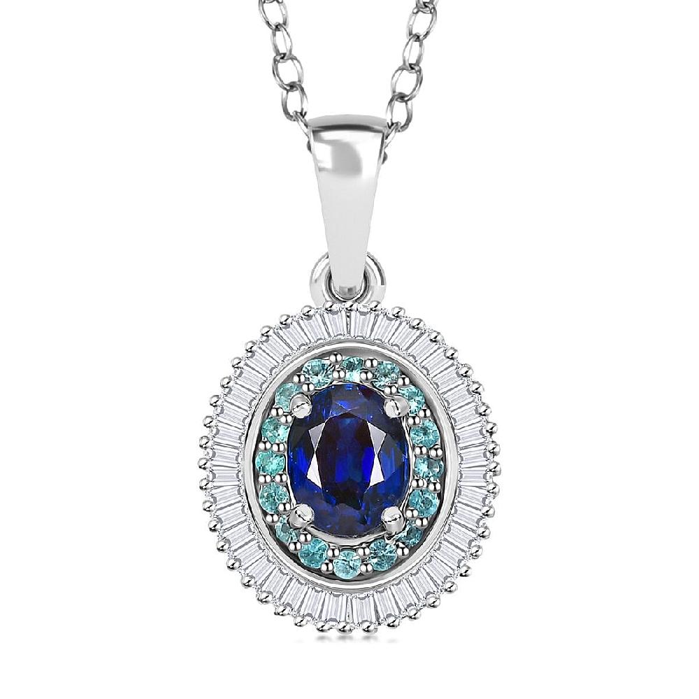 Certified & Appraised Rhapsody AAA Ceylon Blue Sapphire Paraiba Tourmaline and Diamond E-F VS2 1.50 ctw Pendant Necklace in 950 Platinum 20 Inches