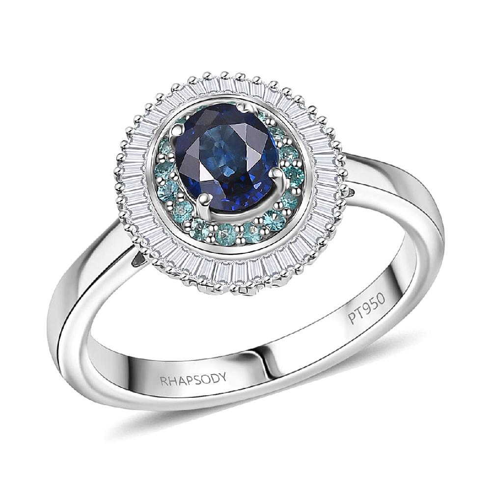 Certified & Appraised Rhapsody AAA Ceylon Blue Sapphire Paraiba Tourmaline and E-F VS2 Diamond 1.50 ctw Ring in 950 Platinum