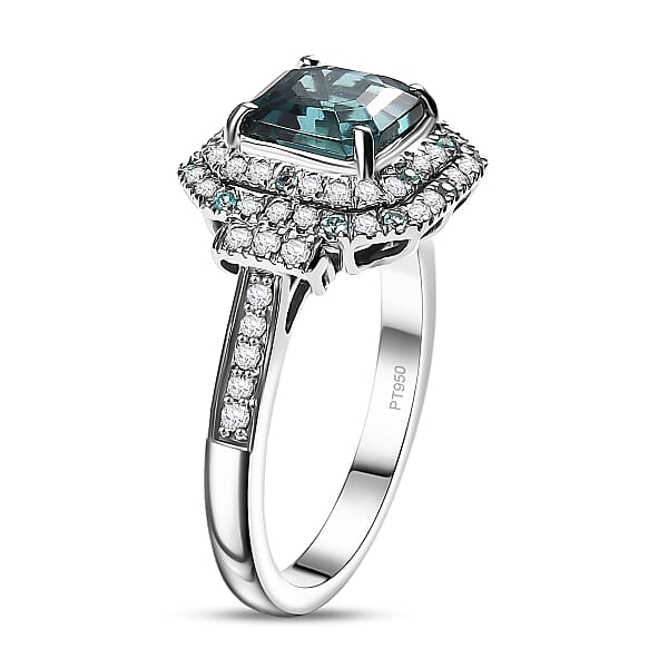 Certified & Appraised Rhapsody AAAA Asscher Cut Pirineu Lagoon Tourmaline Paraiba Tourmaline And E-F VS2 Diamond 3.50 Ctw Ring In 950 Platinum 8.10 Grams