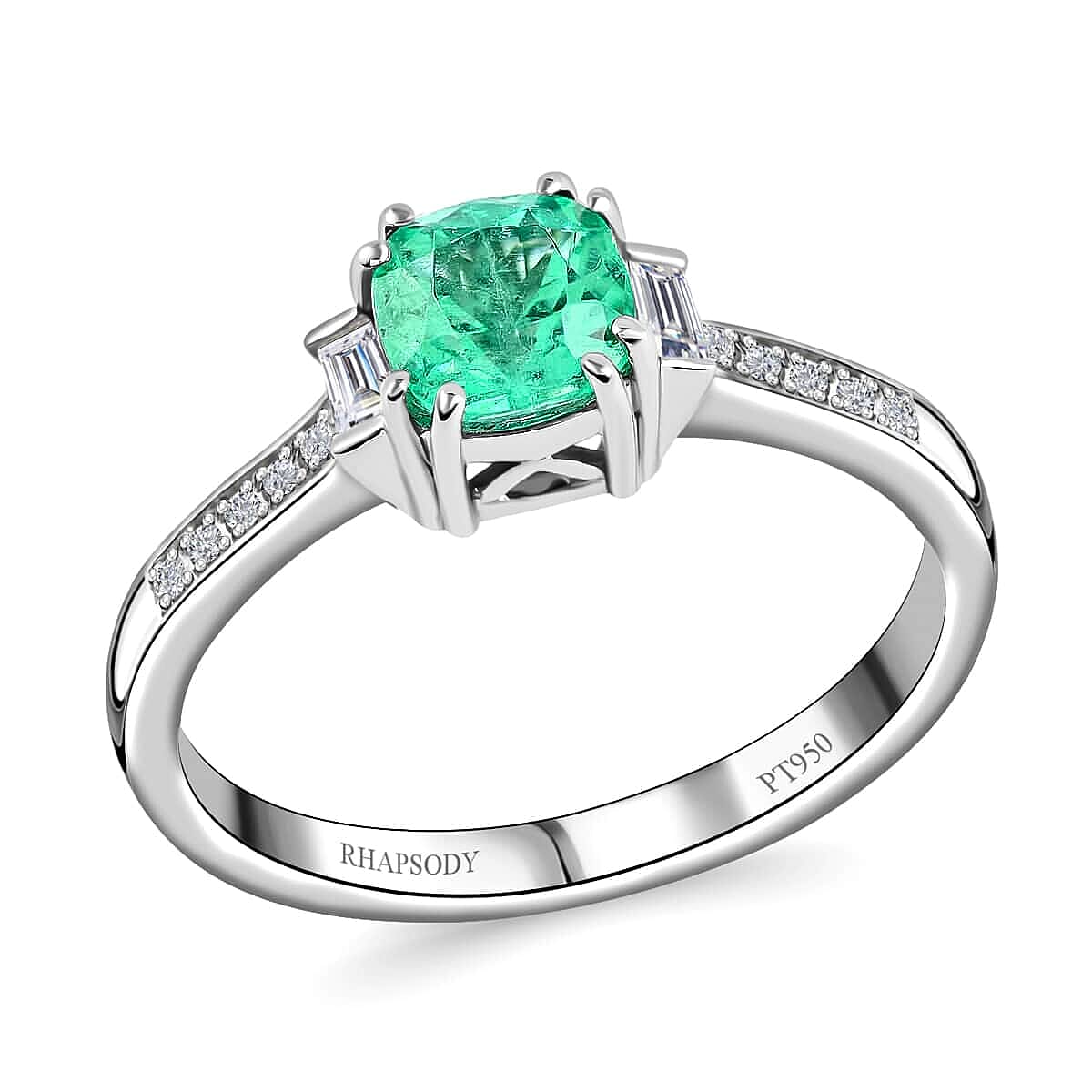 Certified & Appraised Rhapsody AAAA Boyaca Colombian Emerald and E-F VS Diamond 2.10 ctw Ring in 950 Platinum 5.15 Grams