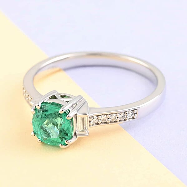 Certified & Appraised Rhapsody AAAA Boyaca Colombian Emerald And E-F VS Diamond 2.10 Ctw Ring In 950 Platinum 5.15 Grams