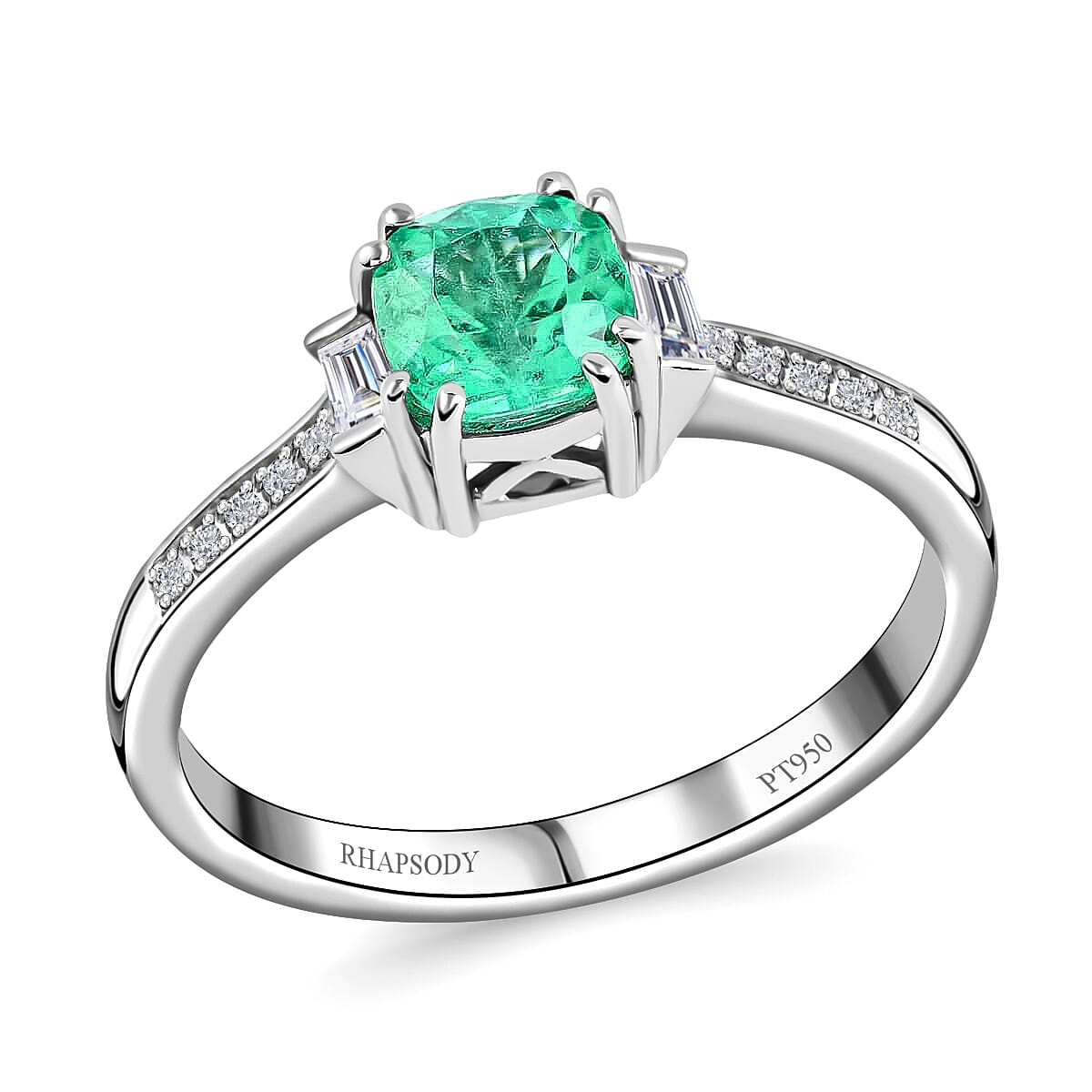 Certified & Appraised Rhapsody AAAA Boyaca Colombian Emerald and E-F VS Diamond 2.10 ctw Ring in 950 Platinum 5.15 Grams