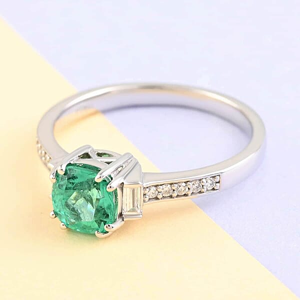 Certified & Appraised Rhapsody AAAA Boyaca Colombian Emerald And E-F VS Diamond 2.10 Ctw Ring In 950 Platinum 5.15 Grams