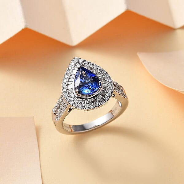 Certified & Appraised Rhapsody AAAA Ceylon Blue Sapphire And E-F VS2 Diamond 3.20 Ctw Ring In 950 Platinum 8.50 Grams