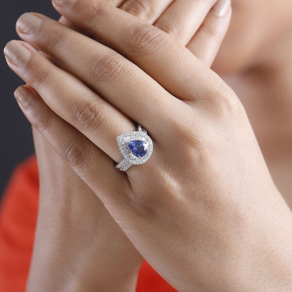 Certified & Appraised Rhapsody AAAA Ceylon Blue Sapphire And E-F VS2 Diamond 3.20 Ctw Ring In 950 Platinum 8.50 Grams