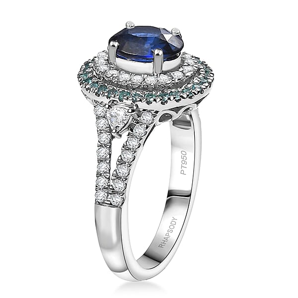 Certified & Appraised Rhapsody AAAA Ceylon Blue Sapphire Paraiba Tourmaline And E-F VS Diamond 3.00 Ctw Ring In 950 Platinum 9 Grams