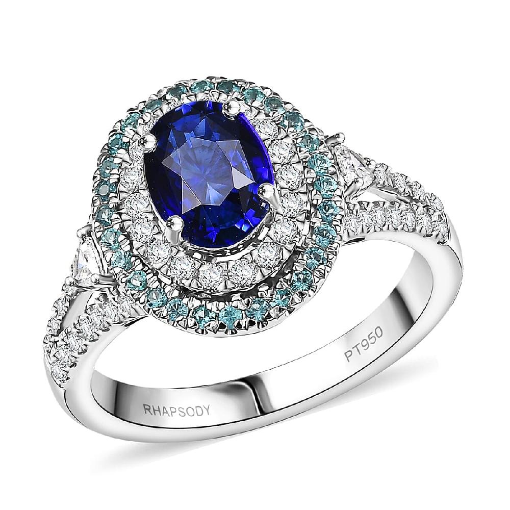 Certified & Appraised Rhapsody AAAA Ceylon Blue Sapphire Paraiba Tourmaline and E-F VS Diamond 3.00 ctw Ring in 950 Platinum 9 Grams