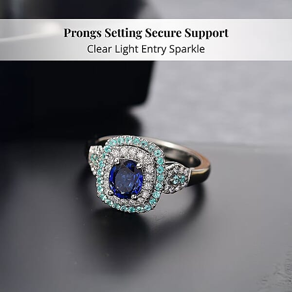 Certified & Appraised Rhapsody AAAA Ceylon Blue Sapphire Paraiba Tourmaline And E-F VS Diamond 2.24 Ctw Ring In 950 Platinum 8.50 Grams