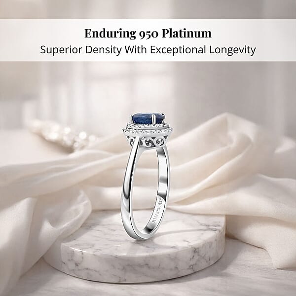 Certified & Appraised Rhapsody AAAA Ceylon Blue Sapphire And E-F VS Diamond 1.30 Ctw Ring In 950 Platinum 5.10 Grams
