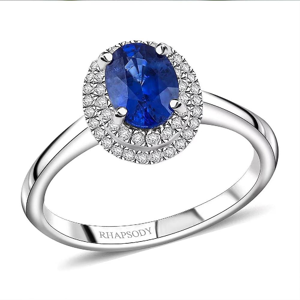 Certified & Appraised Rhapsody AAAA Ceylon Blue Sapphire and E-F VS Diamond 1.30 ctw Ring in 950 Platinum 5.10 Grams