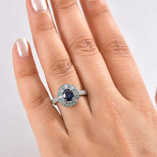 Certified & Appraised Rhapsody AAAA Ceylon Blue Sapphire Paraiba Tourmaline And E-F VS Diamond 2.00 Ctw Ring In 950 Platinum 6.50 Grams