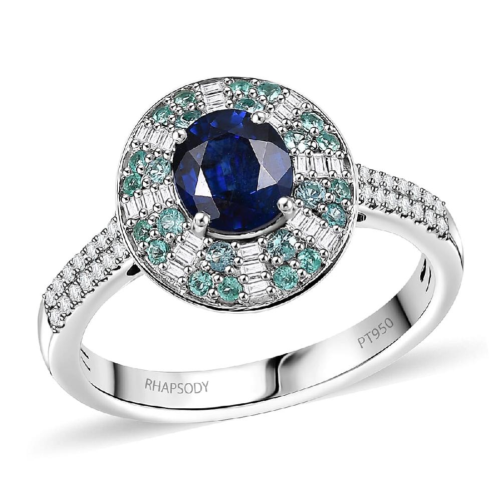 Certified & Appraised Rhapsody AAAA Ceylon Blue Sapphire Paraiba Tourmaline and E-F VS Diamond 2.00 ctw Ring in 950 Platinum 6.50 Grams