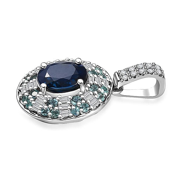 Certified & Appraised Rhapsody AAAA Ceylon Blue Sapphire AAAA Paraiba Tourmaline And E-F VS Diamond 1.91 Ctw Pendant Necklace In 950 Platinum 20 Inches 5.50 Grams