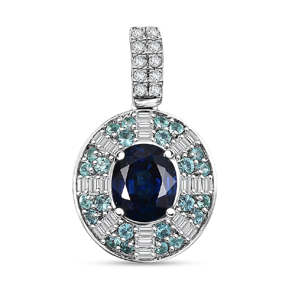 Certified & Appraised Rhapsody AAAA Ceylon Blue Sapphire AAAA Paraiba Tourmaline and E-F VS Diamond 1.91 ctw Pendant Necklace in 950 Platinum 20 Inches 5.50 Grams