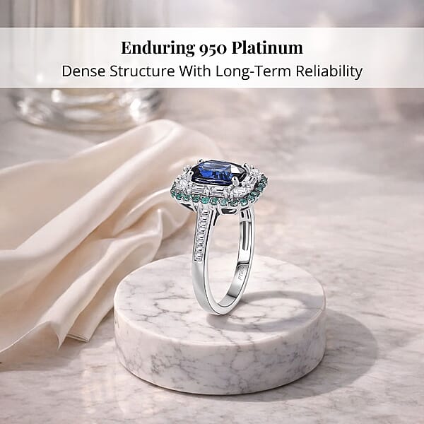 Certified & Appraised Rhapsody AAAA Ceylon Blue Sapphire Paraiba Tourmaline And E-F VS Diamond 3.50 Ctw Ring In 950 Platinum 6.80 Grams