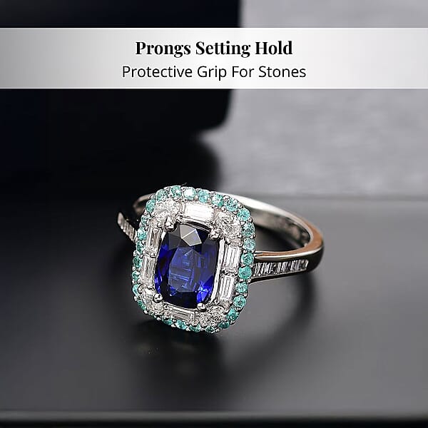 Certified & Appraised Rhapsody AAAA Ceylon Blue Sapphire Paraiba Tourmaline And E-F VS Diamond 3.50 Ctw Ring In 950 Platinum 6.80 Grams
