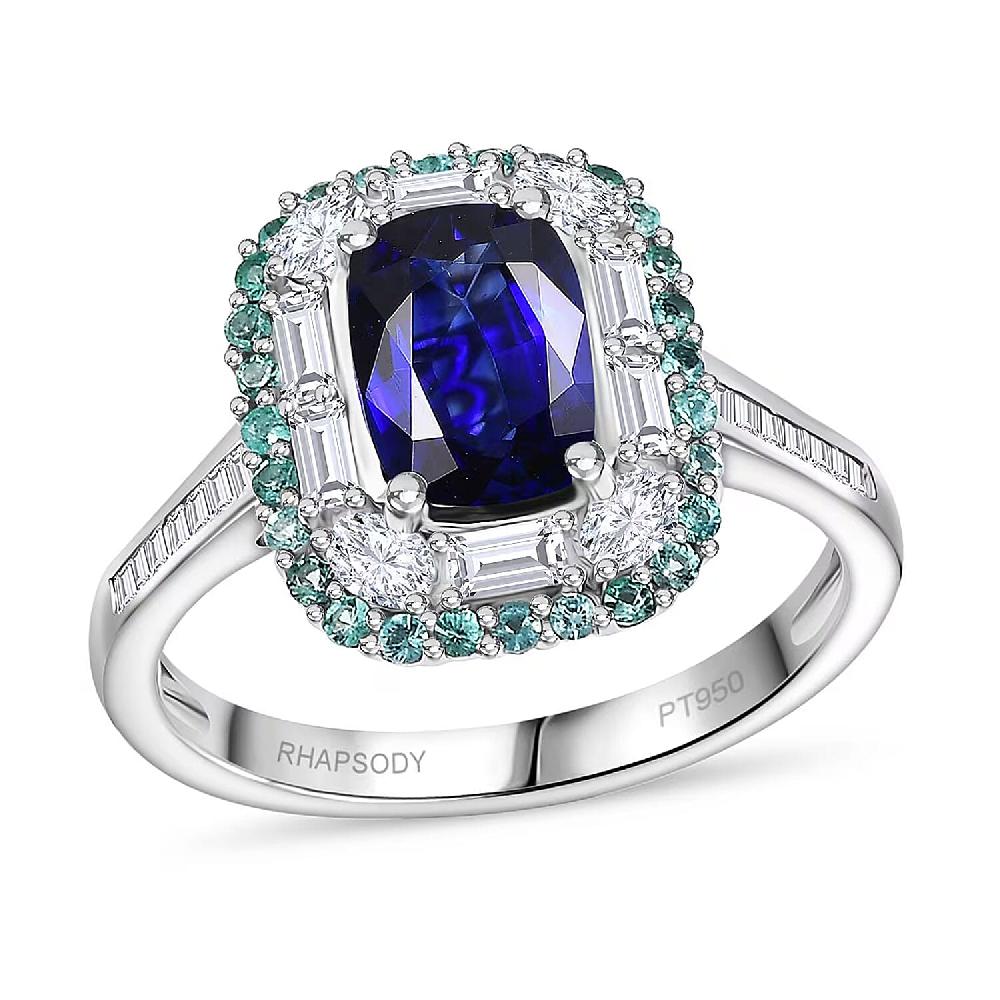 Certified & Appraised Rhapsody AAAA Ceylon Blue Sapphire Paraiba Tourmaline and E-F VS Diamond 3.50 ctw Ring in 950 Platinum 6.80 Grams