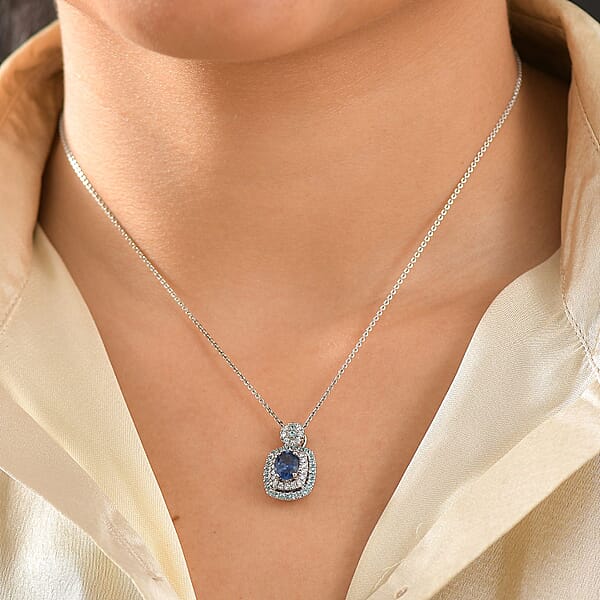 Certified & Appraised Rhapsody AAAA Ceylon Blue Sapphire Paraiba Tourmaline And Diamond E-F VS 2.15 Ctw Pendant Necklace In 950 Platinum 20 Inches 8.50 Grams