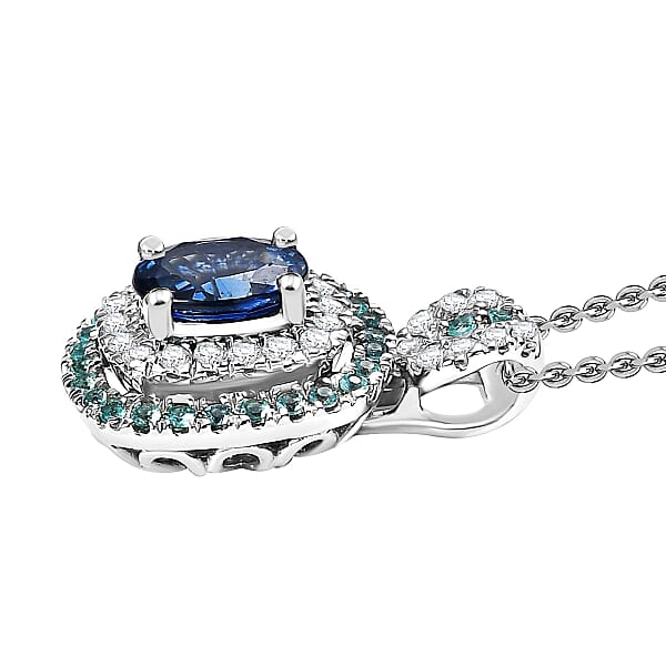 Certified & Appraised Rhapsody AAAA Ceylon Blue Sapphire Paraiba Tourmaline And Diamond E-F VS 2.15 Ctw Pendant Necklace In 950 Platinum 20 Inches 8.50 Grams