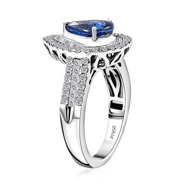 Certified & Appraised Rhapsody AAAA Ceylon Blue Sapphire And E-F VS2 Diamond 3.20 Ctw Ring In 950 Platinum 8.50 Grams