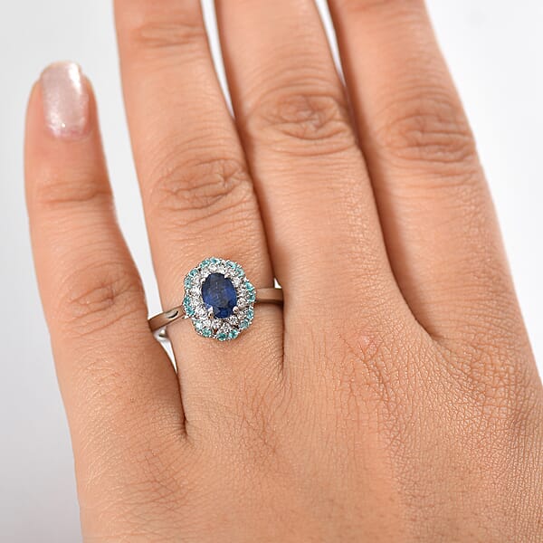 Certified & Appraised Rhapsody AAAA Ceylon Blue Sapphire Paraiba Tourmaline And E-F VS Diamond 1.50 Ctw Ring In 950 Platinum 8 Grams