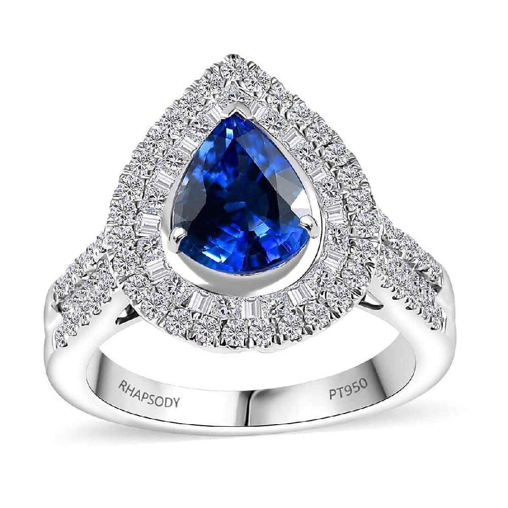 Certified & Appraised Rhapsody AAAA Ceylon Blue Sapphire and E-F VS2 Diamond 3.20 ctw Ring in 950 Platinum 8.50 Grams